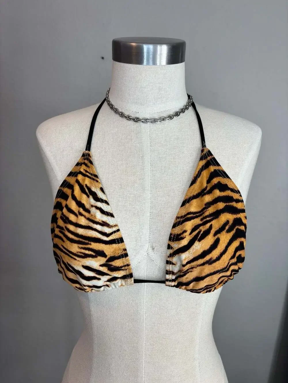 Tiger Print Triangle Halter Bikini Top